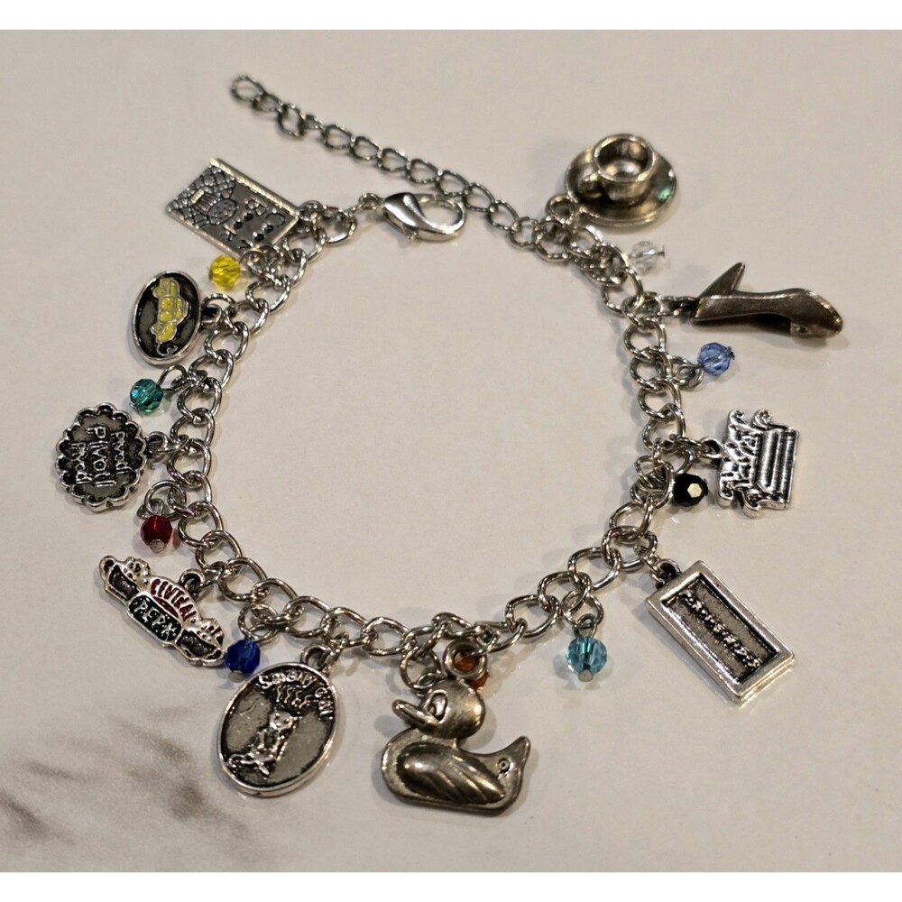 Friends TV Show Charm Bracelet Central Perk Smelly Cat Duck Coffee Cup Silver